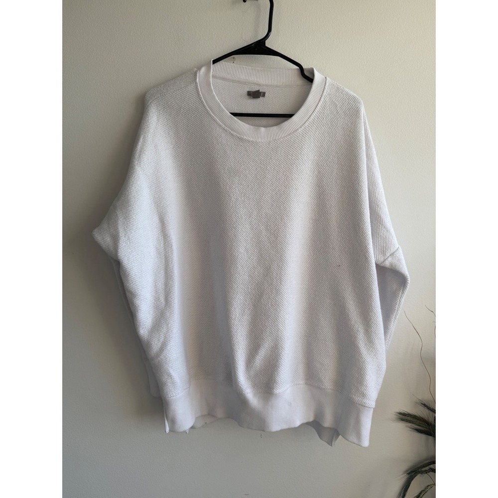 Aerie Womens White Textured Oversized Crewneck Sweatshirt Relaxed Fit Small